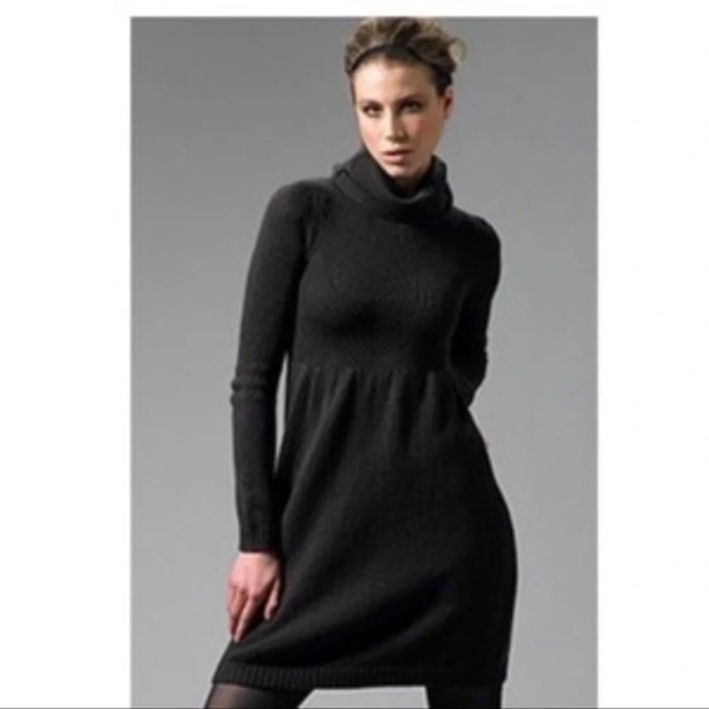 VINCE Solid Black Wool Knit Sweater Dress Turtleneck Pullover Minimalist‎ Large
